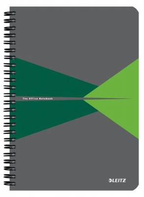 Spirálfüzet, A5, kockás, 90 lap, PP borító, LEITZ "Office", szürke-zöld